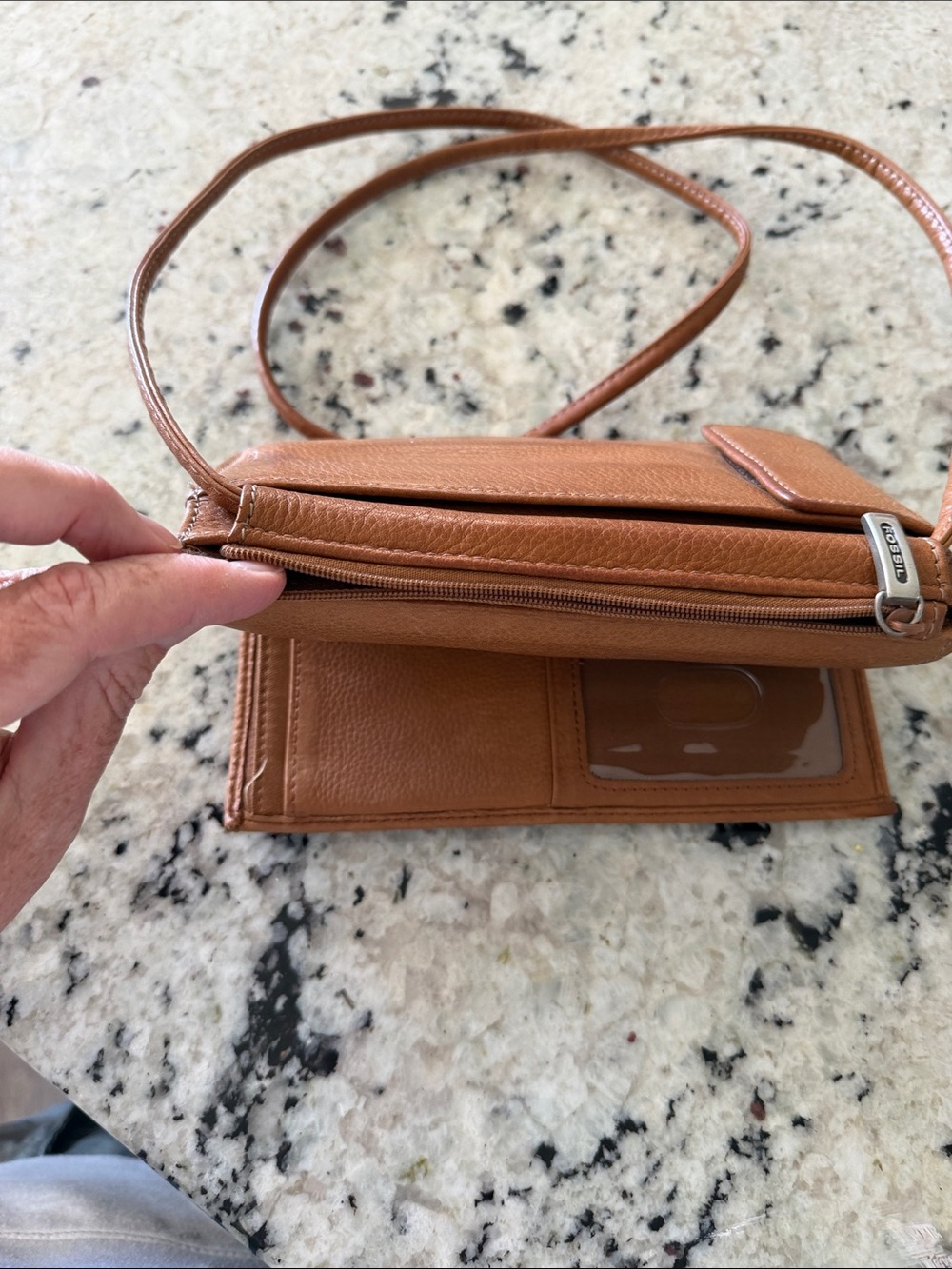 Fossil Cognac Leather Crossbody Wallet Purse With Strap - Picture 4 of 6